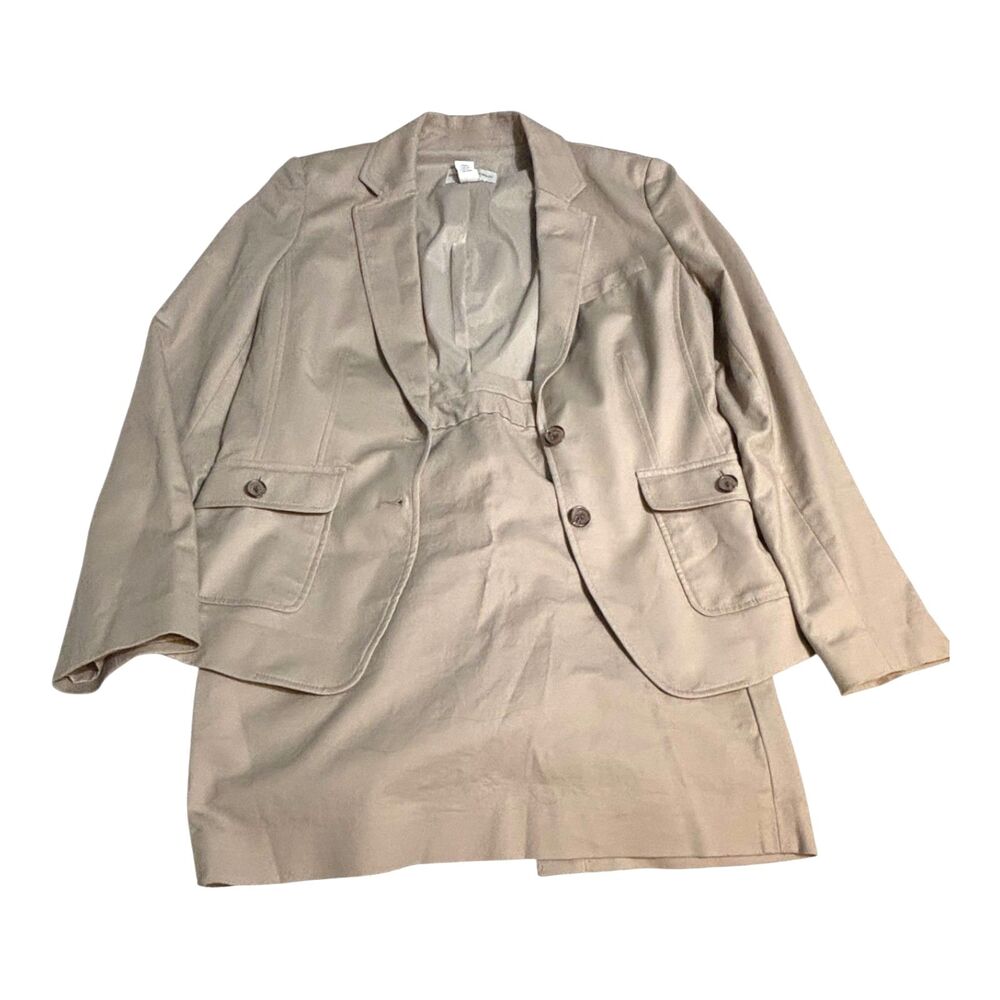 Banana Republic Career Suit Set Khaki Blazer Size 10 Skirt Size 8 - Picture 13 of 14